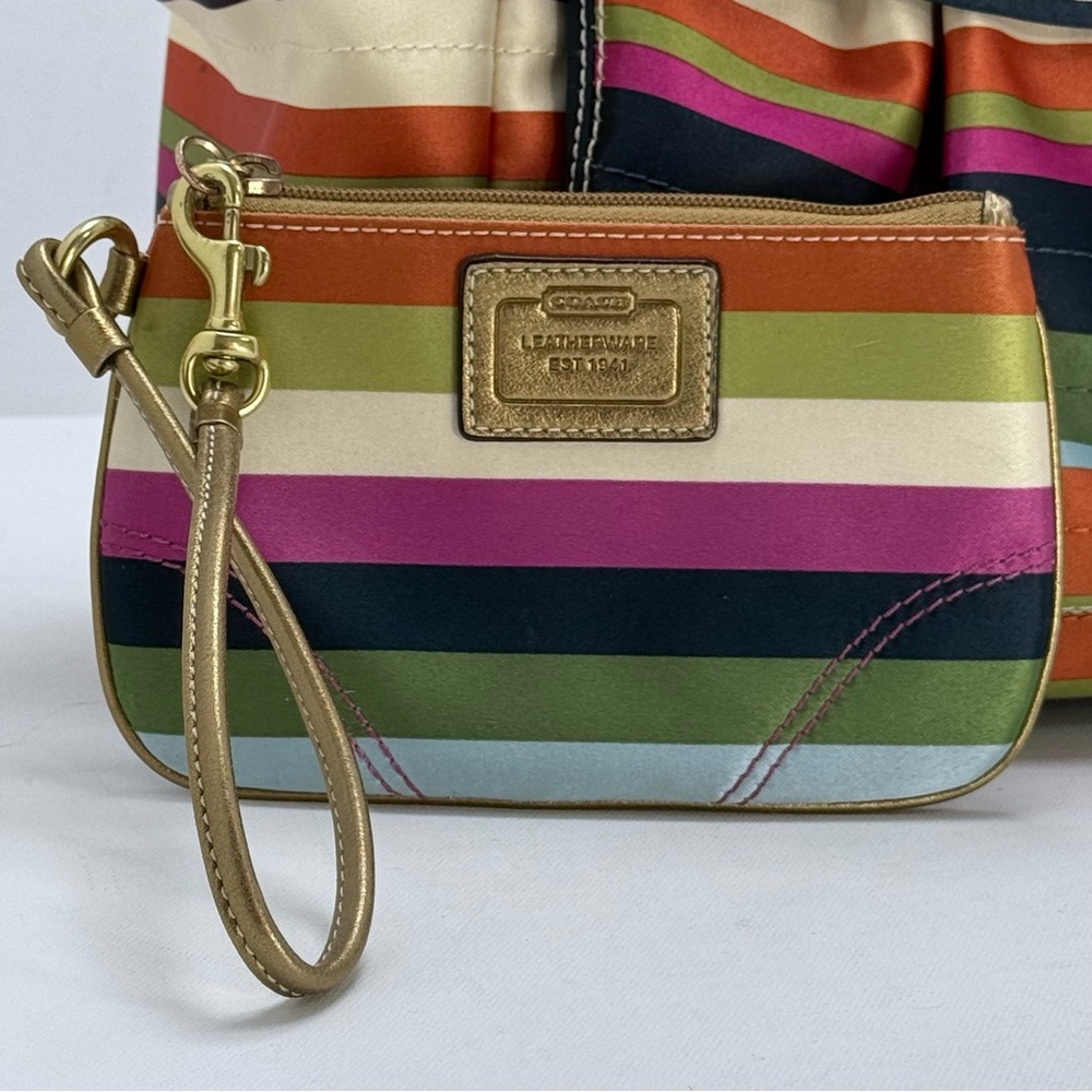 Coach Legacy Multicolor Turnlock Satin Stripe Leah Tote + Wristlet - Picture 13 of 13